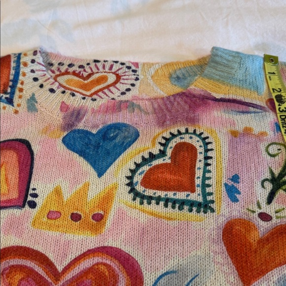 Colorful Heart Pattern Crew Sweater - Picture 2 of 10